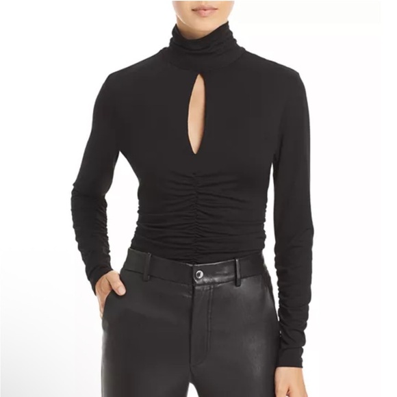 Frame Denim Tops - FRAME Women's Black Ruched Keyhole Cutout Turtleneck Felicity Top XS